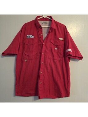 Columbia PFG Ole Miss Rebels Shirt XL Red Fishing Vented NCAA